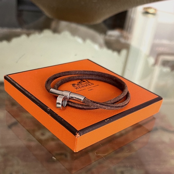 Hermes Jewelry - Hermes Brown Leather Bracelet with Silver Clasp